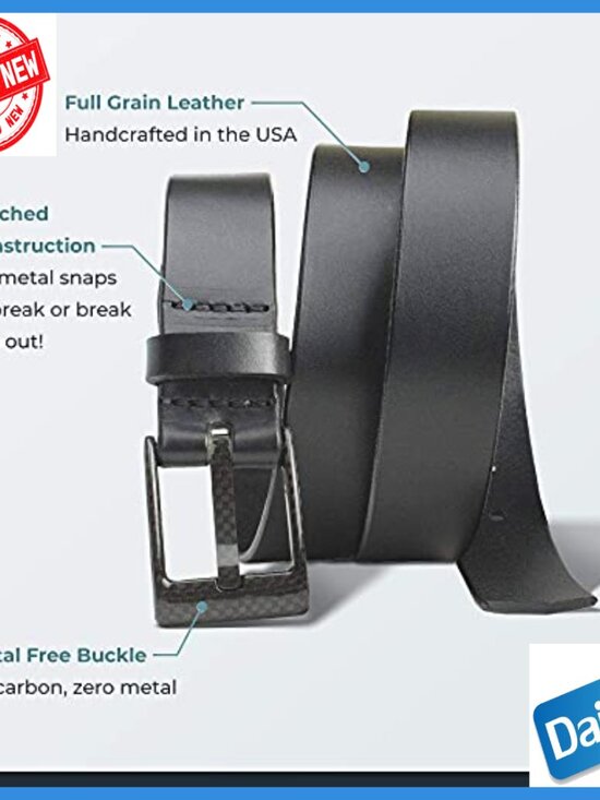 Solid Leather Belt with Carbon Fiber Buckle TSA Friendly Nickel Free main image 7